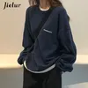 Hoodies voor dames sweatshirts Jielur kpop brief hoody mode Koreaanse dunne chic dames sweatshirts coole marineblauw grijze hoodies voor vrouwen m-xxl 230207
