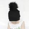 Berets Baby Hat Faux Fur Boys Girls Cap Cotton Printing Pompom Bobble For Winter Children Hats Caps