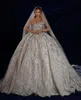 Robes de mariée robe de bal de luxe sans manches Bateau une épaule paillettes appliques perles diamant volants robes de mariée formelles grande taille sur mesure Vestido de novia