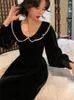 Casual Dresses 2023 Autumn French Elegant Midi Dress Woman Party Korean Fashion Slim Design Black Vintage Long Sleeve Chic