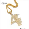 Pendanthalsband Guld Sier Plated 4PF Necklace Iced Out Lab Diamond Letter Number DJ Rapper Jewelry Street Style Chain 740 T2 Drop DHT3G