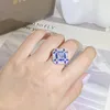 Cluster Ringe Geometrische Blaue Zirkonia Ring Frauen 925 Stempel Große Quadratische Party Geburtstag Schmuck Geschenk Großhandel