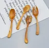 50pcs Italy Olive Wooden Curved Spoon Fork Long Handle Tableware Wooden Cutlery SN4784