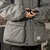 Veste Cargo d'hiver en duvet pour hommes épaissir Imitation soie coton chaud multi-poches solide à capuche manteaux vêtements mi-longs surdimensionnés