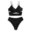 Swimwear pour femmes Solide Femmes Top de maillot de bain Bikini sexy Push up Up High Cut Halter Set Two Piece Biquini