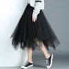 Skirts U-SWEAR Summer Vintage Womens Elastic High Waist Tulle Mesh Skirt Long Pleated Tutu Women Saias Midi Faldas Jupe