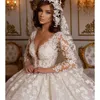 Retro Lace Wedding Dresses Princess Ball Gown Beading Bridal Gowns Shinny Long Sleeves Ivory Dubai Marriage Dress Custom Made