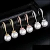 Lampadario pendente intarsio in rame zircone orecchino di perla per le donne elegante oro Sier Rose gancio adatto matrimonio prom festa gioielli goccia Deli Dhydb