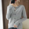 Damesbreien Pure Wool Cardigan 2023 Spring en Autumn Cashmere Sweater Vrouw O-Neck Warm gebreide basis