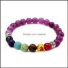 Brins de perles 8 mm rondes de lave roche oeil de tigre bracelets de perles pour femmes hommes guérison 7 chakras pierre naturelle élastique yoga bouddha soutien-gorge Dhsq0