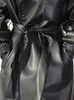 Leerleer Faux Leather Mauroicardi Spring herfst Lange Oversized ArmyGreen Black Faux Leather Trench Coat Men Sashes Losse luxe designer kleding 230207