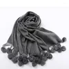 Sjaals aankomst vast grijze dames wollen ballen pashmina met fijne kwast dikke lange sjaal sjaal warm 112804