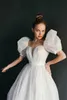 Shiny Glitter Wedding Dress with Puff Short Sleeve Boho Princess Bridal Gown Sequined Vestidos de Novia Custom Made Robe de Mariage