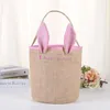 Burlap Happy Easter Basket with Bunny Ears Baskets Jute Bucket Tote Bag Cute Easter Eggs Gift DIY Handbag Rabbit Ears Put Storage Bags bb0207