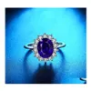 Кольца полосы созданы Blue Sapphire Ring Princess Crown Halo Объединение свадьба 925 Sterling Sier для женщин 2021 1227 T2 Drop Delivery J DH7C0