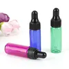 Commercio all'ingrosso blu verde viola rosso ambra mini bottiglie di vetro 5ml flaconcino contagocce campione con coperchi neri SN4787