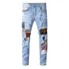 2023 New Men's Jeans Fashion Patch Ripped Blue Men Slim Fit Designer Washed Denim Trousers Hip Hop DJ Party Punk Rock Pants