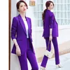 Womens Two Piece Pants Purple Long kostymjacka och byxor 2 -stycken Bältet Spring Autumn Midja Set High Fashion Temperament 230207