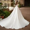 Vestidos De Novia Satin Wedding Dress Off the Shoulder Simple Robe Mariage V-Neck Luxury A-line Satin Bride Gowns Long Train