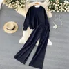 Women's Two Piece Pants Fall Winter Knitted 2 Set Women Pullover Sweater Tops Wide Leg Pant Suits Korean Casual Tracksuit SetsWomen's