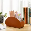 Badrumshyllor 5 Grid PU Leather Organizer Remote Control Telefon och TV Holder Desk Storage Box Cosmetics Brush 230207