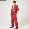 Herrespår Fashion Casual Style Set Incerun Men Retro Plaid Suits Coats High midjebyxor Stylish All Match Suit 2 Pieces S 5XL 230206