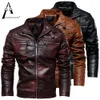 Giacca da uomo in pelle sintetica in pelle da uomo Giacca da uomo in pile invernale da motociclista Giacca da uomo in pelle con colletto alla coreana Giacca a vento casual Ropa De Hombre Cappotto sottile 230207