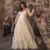 Vestidos De novia De talla grande línea A 2023 elegantes Apliques De encaje vestidos De novia De manga larga cuello en V Vestido De novia De tul