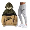 Agasalhos masculinos novo Conjunto de 2 peças Patchwork Hoodies Calça Moda Casual Moletom Calça Masculina Marca LOGO Estampa