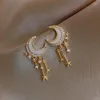 Boucles d'oreilles pendantes à la mode étoile lune pour les femmes géométrie coréenne couleur or métal strass pendentif boucle d'oreille fête bijoux cadeau