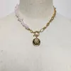Цепи женщины натуральный розовый каменное ожерелье моды панк-цепь сшивать уникальные шарм ювелирные изделия Кокер золотой цветок круглых подвесных аксессуанов