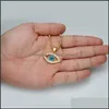 Collane con ciondolo Hip Hop Acciaio inossidabile Bling Iced Out Evil Eye Pendenti Ip Collana in pietra naturale riempita in oro per gioielli da uomo 367 Dhvec