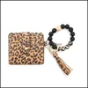 Portachiavi Sil Beads Ring Strands Bracciale Portachiavi da polso con ghepardo Pelle leopardata Nappa Carta d'identità Portafoglio Borsa Uomo Donna Handm Dhjxw