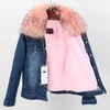 Women's Trench Coats Raccoon Fur Collar Denim Jacket Fashion Winter Women's Short Paragraph Warm And Velvet Padded Lining