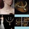 Oorbellen ketting 18k goud vergulde cr￨me Pearl en strass Crystal Bridal sieraden sets 1834 T2 drop levering Dh4iy