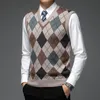 Herenvesten Autum Fashion Designer Brand Argyle Pullover Diamond Sweater V Neck Knit Vest Men 6% Wol Mouwloze Casual Men Clothing 230207
