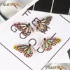 Stud Colorf Cristal Papillon Aile Boucle D'oreille Pour Femmes Élégant Plaqué Or À La Mode Fête De Mariage Bijoux Drop Livraison Boucles D'oreilles Dh5Is