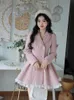 Robes décontractées chaud hiver rose doux femmes élégantes dentelle Style coréen fête Mini femme à manches longues France Vintage mignon manteau 230207