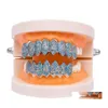 Grillz Dental Grills Sier Color Iced Out 1414 Gold Grillz Crystal Jewelry Accessoriesトップボトム歯ボディヒップホップブリングキュービックZir dhvdn