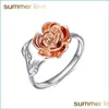 Cluster Ringe Kupfer Silber Farbe Einstellbare Größe Rose Blume Wrap Offener Fingerring Für Frauen Hochzeit Hand Zubehör Modeschmuck DHYM9