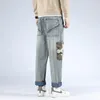 Herr jeans 46 plus storlek 2023 högkvalitativ mäns baggy chic casual denim manliga fickor rak byxor mode lösa byxor streetwear