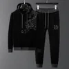 Herren Hoodies Sweatshirts Europäischer High-End-Pullover aus goldenem Samt mit Kapuze Herren Plüsch verdickte Mode Tigerstickerei Herbst und Winter zweiteiliger Anzug 230206