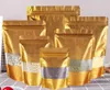 50pcs 18*26cm Gold Embossed Large Aluminum Foil Bag Stand Up Resealable Golden Mylar Plastic Bag Food Bean Grain Storage Bags