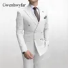 Men's Suits Blazers Gwenhwyfar Sky Blue Men Suits Double Breasted Latest Design Gold Button Groom Wedding Tuxedos Costume Homme 2 Pieces 230207