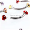 Tongue Rings 1Pc Surgical Steel Curved Barbell Colorf Crystal Zircon Eyebrow Ring Piercing Lip Snug Daith Helix Rook Earring 1872 T2 Dh1Ub