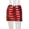 Spódnice błyszczące kobiety mini solidny srebrny bodycon streetwear letnia elegancka trening ActiveWear Y2K Style Dna stroje 230105