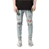 Jeans pour hommes Skinny Ripped Mode Grille Mendiant Patchs Slim Fit Stretch Casual Denim Crayon Pantalon Peinture Pantalon de Jogging Hommes 230207