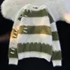 Women's Sweaters American Vintage Y2k Pullover Stripe Soft Waxy Oversized Sweater Women Winter Warm Loose Couples Slouchy Knitwear 230206