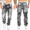 Män s jeans high street mode män rak ben pojkvän lyxig baggy cacual long denim byxor streetwear vintage tvättbyxor 230207