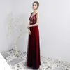 Etnische kleding wijn rode sexy avondjurken qi pao vrouwen Chinese traditionele kleding qipao promotie oosterse stijl feestjurk gastheer